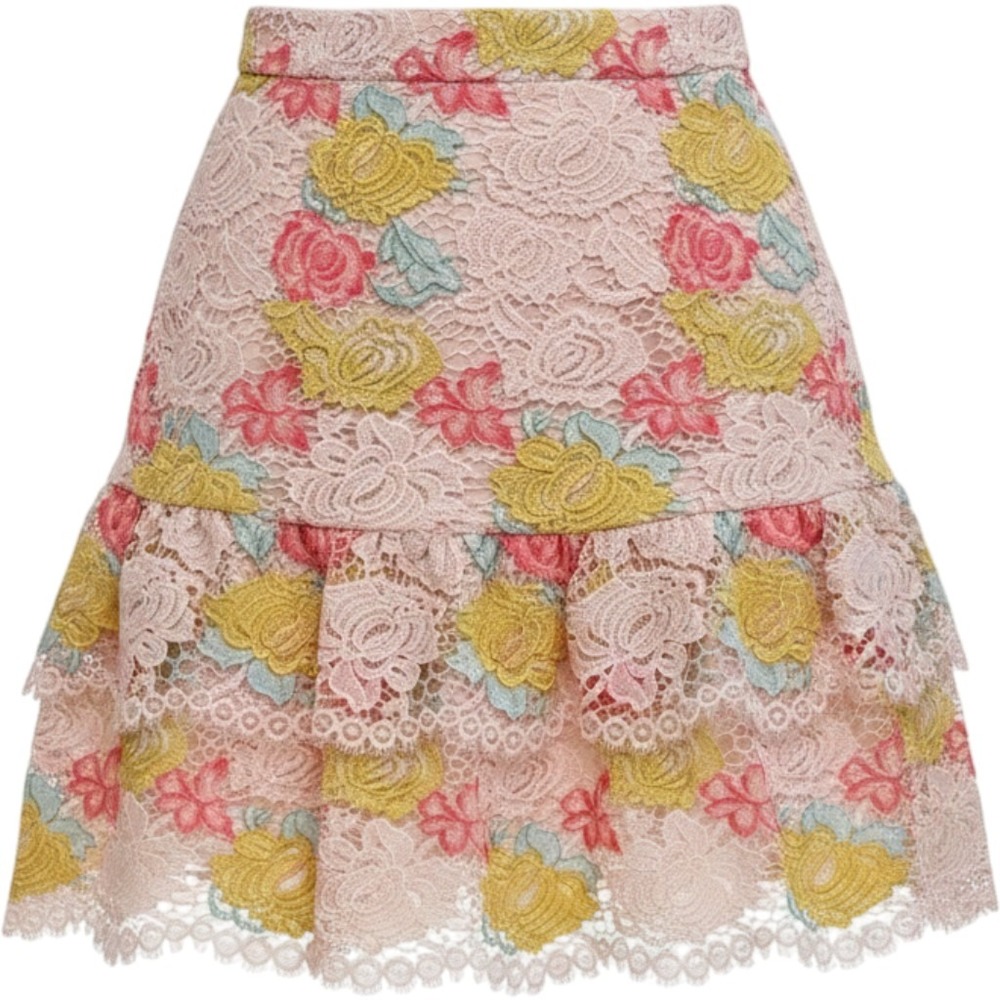 Hutch Pink Floral Lace Ruffle Mini Skirt XXS NWT Embroidered Scalloped Hem